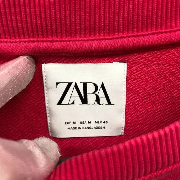 Zara Oversized Sweatshirt Womens M Pink Crewneck Pullover Sport Sweatshirt - Picture 5 of 10